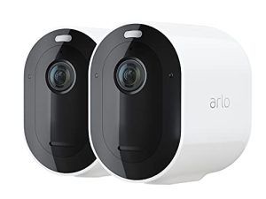 كاميرا Arlo Pro 4 Spotlight - عبوتان - أمان لاسلكي ، فيديو 2K و HDR ، رؤية ليلية ملونة ، صوت ثنائي الاتجاه ، خالي من الأسلاك ، مباشر إلى شبكة WiFi بدون محور ، أبيض - VMC4250P