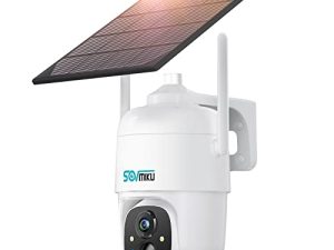 SOVMIKU 【2K ، AI】 CQ1 كاميرا لاسلكية خارجية ، كاميرا أمان طاقة بطارية WiFi بالطاقة الشمسية ، كاميرا مراقبة 3MP 360 ° PTZ مع أضواء كاشفة صوتية ثنائية الاتجاه ، اكتشاف ذكي للرؤية الليلية ، تطبيق Vicohome
