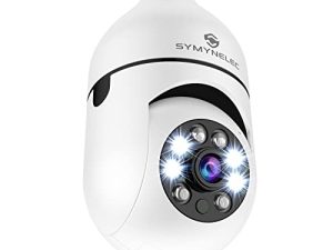 SYMYNELEC 2K Light Bulb Security Camera ، 2.4GHz Wireless WiFi Light Socket Security Cameras ، 355 Degree Pan / Tilt Smart Lightbulb Cam Motion Detection Alarm Night Vision متوافق مع Alexa Google