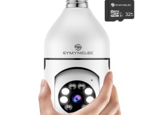 SYMYNELEC ضوء لمبة الأمن كاميرا لاسلكية واي فاي ، 2.4 جيجاهرتز 1080 بكسل كاميرا أمن الوطن الذكية مع ضوء الكشاف للرؤية الليلية إنذار الكشف عن الحركة البشرية الوصول عن بعد داخلي (بطاقة 32 جيجابايت مضمن)