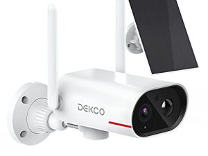 كاميرا الأمن الخارجية اللاسلكية DEKCO للأمن المنزلي ، كاميرا مراقبة تعمل بالطاقة الشمسية بمدى عرض 260 درجة ، صوت ثنائي الاتجاه ، إعداد بسيط ، رؤية ليلية ، كشف الحركة ، كاميرات مراقبة وأمان واي فاي