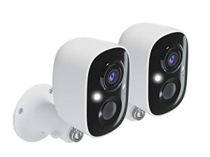 Rraycom 2Pack كاميرات أمان خارجية لاسلكية ، بطارية قابلة للشحن 2K تعمل بالبطارية واي فاي كاميرا مراقبة AI كشف الحركة ، رؤية ليلية ملونة ، اتجاهين ، بدون رسوم شهرية (Cloud / SD)