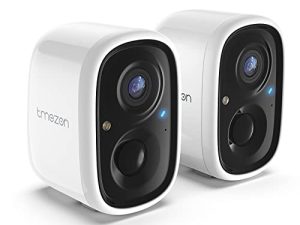 TMEZON Security Camera Wireless Outdoor 2 Pack ، كاميرا خارجية لاسلكية واي فاي ، كاميرات تعمل بالبطارية لأمن المنزل ، رؤية ليلية ملونة بدقة 1080 بكسل ، حديث ثنائي الاتجاه ، كشف الحركة بالذكاء الاصطناعي ، ضوء كشاف ، IP65