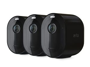 كاميرا Arlo Pro 4 Spotlight - 3 عبوات - أمان لاسلكي ، فيديو 2K و HDR ، رؤية ليلية ملونة ، صوت ثنائي الاتجاه ، خالي من الأسلاك ، مباشر إلى WiFi بدون محور ، أسود - VMC4350B