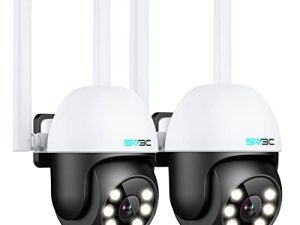 2-Pack SV3C Security Camera Outdoor ، 360 ° PTZ WIFI Camera ، 1080P HD IP Camera مع تتبع تلقائي ، رؤية ليلية ملونة ، صوت ثنائي الاتجاه ، اكتشاف الإنسان ، مقاوم للماء ، تسجيل 24/7 ، تخزين بطاقة SD