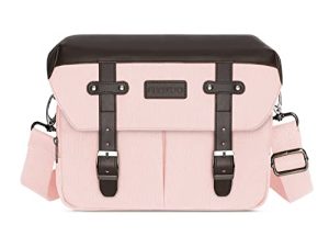 MOSISO Camera Case Crossbody Shoulder Messenger Bag DSLR / SLR / Mirrorless Photography Vintage PU Leather Flap Gadget Bag with Rain Cover متوافق مع Canon / Nikon / Sony Camera and Lens، Pink