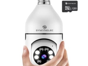 SYMYNELEC ضوء لمبة الأمن كاميرا واي فاي داخلي ، 2.4 جيجاهرتز لاسلكية 1080P كاميرا مراقبة المنزل الذكي مع ضوء الكشاف للرؤية الليلية إنذار كشف الحركة البشرية الوصول عن بعد داخلي (بطاقة 128 جيجابايت مضمن)