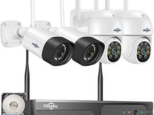 Hiseeu 2K WiFi Security Camera System Outdoor 3MP Dome PTZ Cameras and Bullet Cameras Surveillance Mobile & PC Remote ، IP66 مقاوم للماء ، رؤية ليلية ، 7/24 / Motion Record ، Motion Alert ، Two Way Audio