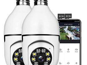 UPULTRA Security Wireless Camera WiFi 1080P Smart for Home Surveillance Screw in the E27 Socket Spotlight Alarm Color Night Vision Two Way Talk Motion Alarm PTZ 360 درجة (عبوتان مع 64 بطاقة SD