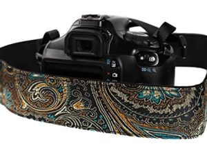 حزام كاميرا ذهبي بني ، هدايا عيد الميلاد لجميع كاميرات DSLR و SLR. حزام كتف عنق بنمط فريد لكاميرات كانون ونيكون وسوني وفوجي فيلم الرقمية. أفكار تخزين ستوفير للمصورين