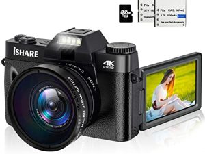 كاميرا رقمية بدقة 4K للتصوير الفوتوغرافي ، وكاميرا تصوير فيديو بتقنية التكبير الرقمي 16X ليوتيوب مع شاشة WiFi 3 بوصة ، وكاميرا رقمية مع بطاريتين وبطاقة 32G SD