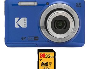 كاميرا KODAK PIXPRO Friendly Zoom FZ53 الرقمية (زرقاء) مع حزمة بطاقة 16 جيجابايت