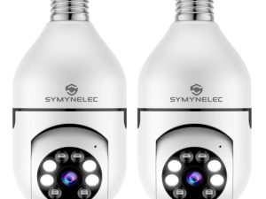 كاميرا أمان خفيفة SYMYNELEC قطعتان ، كاميرا أمان منزلية ذكية لاسلكية بدقة 1080 بكسل مزودة بخاصية WiFi مع ضوء كشاف للرؤية الليلية ، إنذار للكشف عن الحركة البشرية ، الوصول عن بُعد للداخل (لا يتم تضمين بطاقة TF)