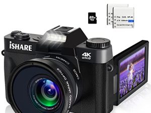 كاميرا ISHARE 4K الرقمية للتصوير الفوتوغرافي ، كاميرا فيديو بدقة 48 ميجابكسل مع واي فاي ، شاشة فليب 3 بوصة ، تكبير رقمي 16X ، كاميرا فيديو مدونات ليوتيوب (بطاقة مايكرو 32 جيجا)