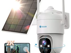 كاميرا أمان لاسلكية تعمل بالطاقة الشمسية من Unilook 2K خارجية ، وكاميرات أمان تعمل بالطاقة الشمسية بدقة 3 ميجابكسل ، وشبكة Wi-Fi خارجية لاسلكية ، وكاميرا لاسلكية تعمل بالطاقة الشمسية بزاوية 360 درجة ، مع لوحة شمسية وذكاء اصطناعي ذكي ومحادثة ثنائية الاتجاه ، وتخزين سحابي / SD