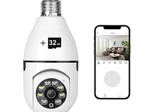 كاميرا الأمان GoldenGU Light Bulb ، 1080p Smart 360 ° Pan / tilt Panoramic IP Camera لأمن المنزل ، كاميرا داخلية / خارجية ، تحدث باتجاهين / HD / رؤية ليلية / مقبس إضاءة (يتضمن بطاقة SD 32G)