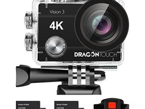 كاميرا دراجون تاتش 4K أكشن 20 ميجابيكسل فيجن 3 كاميرا مقاومة للماء تحت الماء بزاوية واسعة 170 درجة كاميرا رياضية واي فاي مع جهاز تحكم عن بعد بطاريتين ومجموعة ملحقات تركيب