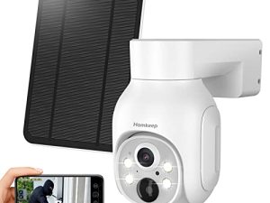 كاميرا مراقبة لاسلكية خارجية تعمل بالطاقة الشمسية ： 2K HD Home 360 ° نظام مراقبة PTZ مع رؤية ليلية ملونة ، واي فاي ، كشف حركة PIR ، دفع إنذار التطبيق ، ضوء كشاف وصفارة ، حديث ثنائي الاتجاه ، IP66