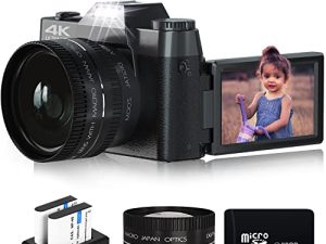 كاميرات رقمية للتصوير الفوتوغرافي ، كاميرا فيديو 4K لـ YouTube مع ضوء ملء مدمج ، تكبير رقمي 16X ، تركيز يدوي ، عدسة بزاوية عريضة 52 مم وعدسة ماكرو ، بطاقة TF 32 جيجابايت وبطاريتان