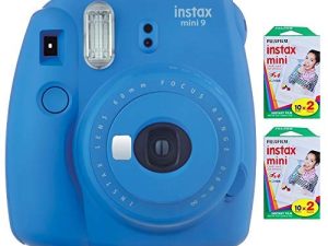 كاميرا Fujifilm Instax Mini 9 الفورية (أزرق كوبالت) مع 2 × حزمة فيلم مزدوج فوري (40 تعريضًا)