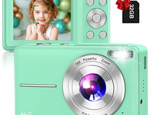 كاميرا رقمية ، كاميرا نسويلا FHD 1080P 44 ميجابكسل للأطفال مع بطاقة 32 جيجا بايت ، كاميرا مدمجة بوينت آند شوت ، كاميرا مدونات فيديو زووم رقمي 16X ، كاميرا أطفال صغيرة محمولة للمراهقين (أخضر)