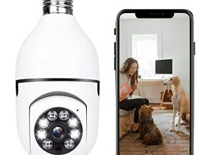 كاميرا أمان بمصباح ضوئي خارجي لاسلكي WiFi (5G / 2.4G) 360 درجة لكشف الحركة وكاميرا المصباح ، التحدث في اتجاهين / HD / الرؤية الليلية / كاميرا الأمن بمقبس الضوء ، كاميرا الأمن المصباح