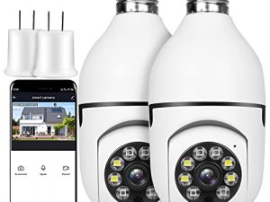 كاميرا أمان UPULTRA 2packs 1080P لاسلكي واي فاي خارجي كاميرا IP للمنزل E27 360 درجة بانورامية ، كشف الحركة والتنبيه ، صوت ثنائي الاتجاه ، رؤية ليلية