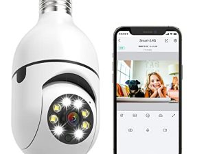Arulis Light Bulb Security Camera Light Socket Security Camera Wireless Outdoor ، 355 درجة Pan / Tilt ، 2.4GHz WiFi 1080P 3MP كاميرا مراقبة مع إنذار كشف الحركة للرؤية الليلية في اتجاهين