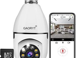كاميرا GAORYT Light Bulb ، كاميرا لمبة 360 درجة WiFi خارجية ، كاميرا أمان لاسلكية ذكية 1080P HD مع إنذار للكشف عن الحركة للرؤية الليلية للمنزل الداخلي والخارجي (مع بطاقة SD 32 جيجا بايت)