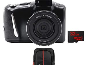 كاميرا رقمية Minolta MND50-BK بدقة 48 ميجابكسل بدقة 4K فائقة الدقة و 16 × زووم رقمي (أسود) مع حقيبة كاميرا ديكو فوتو بوينت وشوت فيلد حقيبة (أسود / أحمر)