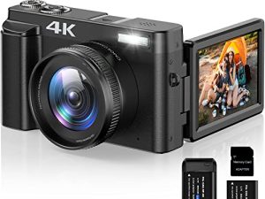 كاميرا مدونات الفيديو ، كاميرا رقمية بدقة 4K لتركيز تلقائي على YouTube ، 16X تقريب رقمي ، كاميرات فيديو بدقة 48 ميجابكسل للتصوير الفوتوغرافي مع بطاقة SD 32 جيجابايت ، شاشة قابلة للطي 180 درجة 3.0 بوصة ، بطاريتان وحامل شحن