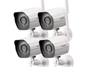 نظام كاميرا أمان لاسلكي Zmodo 1080p Full HD ، 4 عبوات من كاميرات IP الذكية للمنزل والداخل والخارج مع رؤية ليلية ، متوافقة مع Alexa