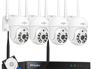 Hiseeu 【2K ، نظام Pan / Tilt / Control】 AI Human Detection Wireless Security ، نظام صوتي ثنائي الاتجاه ، رؤية ليلية ملونة ، جهاز تحكم عن بعد للكمبيوتر والجوال ، IP66 خارجي مقاوم للماء ، 7/24 / تسجيل الحركة ، تنبيه الحركة