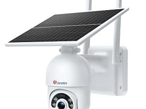 Ctronics Solar Security Camera Outdoor Wireless WiFi ، Pan Tilt Home PTZ Security Camera 1080P Color Night Vision مع بطارية 10000mAh قابلة لإعادة الشحن ، PIR وكشف الإنسان ، صوت ثنائي الاتجاه