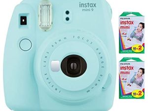 كاميرا Fujifilm Instax Mini 9 الفورية (أزرق ثلجي) مع 2 × حزمة فيلم مزدوج فوري (40 تعريض)