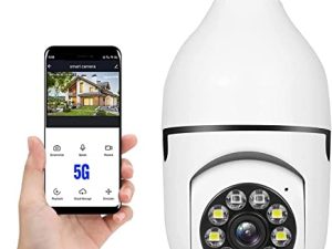 KOWVOWZ 360 درجة كاميرات مراقبة لاسلكية خارجية ، 2.4 جيجاهرتز و 5 جيجاهرتز مصباح إضاءة واي فاي 1080p كاميرا أمان بمقبس إضاءة لاسلكي ، كاميرات ذكية لأمن المنزل ، كشف الحركة ، صوت ثنائي الاتجاه (قطعة واحدة)