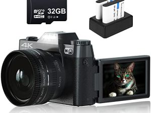 كاميرا رقمية 4K للتصوير الفوتوغرافي VJIANGER 48MP Vlogging Camera for YouTube with 3.0 '' 180 ° Flip Screen، WiFi، 16X Digital Zoom، Wide Angle Lens & Macro Lens، 2 Bare، 32GB Micro SD Card (W02 B1)