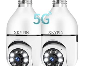 XKYPIN Light Bulb Security Camera Wireless WiFi 2Pack 1080P Bulb Light Socket Cam Pan إمالة 360 درجة لون بانورامي للرؤية الليلية كشف الحركة Floodlight Alarm داخلي E27