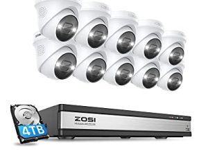 ZOSI 16CH 4K Spotlight Outdoor PoE Security Camera System ، H.265 + 16CH 8MP NVR مع 4 تيرابايت HDD ، 10 قطع من كاميرات IP PoE IP ، 2 طريقة التحدث ، اكتشاف الإنسان ، إنذار الصوت والضوء ، الوصول عن بعد ، للتسجيل المنزلي 24/7