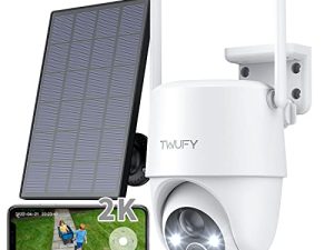 TWUFY Security Cameras Wireless Outdoor ، 360 ° PTZ Solar Security Camera ، كاميرات مراقبة خارجية مع Pan 355 ° Tilt 120 ° ، 15000mAh Battery ، 1080P Night Vision ، PIR Motion Detection ، 2-Way Audio ، IP65