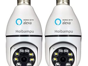 Hoibampu 2PCS 1080P WiFi Socket Light Bulb Security Camera ، مقبس 360 درجة في الهواء الطلق ، كاميرا لمبات لاسلكية للمراقبة الخارجية ، كاميرا ذكية ممتازة لا تعمل ضد الماء مع Alexa