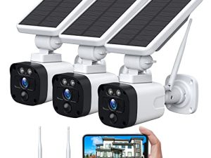 CAMBLINK [رؤية ليلية بدقة 4 ميجابكسل + كشف الحركة] نظام كاميرا لاسلكي للأمان الشمسي للمنزل في الهواء الطلق (3 كاميرات مع محطة أساسية) ، صوت ثنائي الاتجاه ، APP التحكم عن بعد ، IP65 مقاوم للماء ، SD / التخزين السحابي