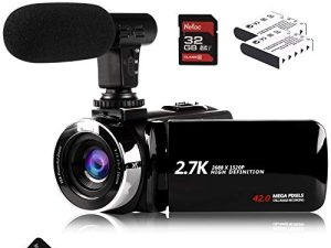 Vmotal Video Camera Camcorder with Microphone ، 2.7K HD 42.0 MP 18X Digital Zoom 1080P Vlogging YouTube Recorder ، 270 درجة دوران شاشة 3.0 بوصة مع بطاريتين بما في ذلك بطاقة SD 32GB