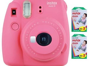 كاميرا Fujifilm Instax Mini 9 الفورية (وردي فلامنغو) مع 2 × حزمة فيلم مزدوج فوري (40 تعريضًا)