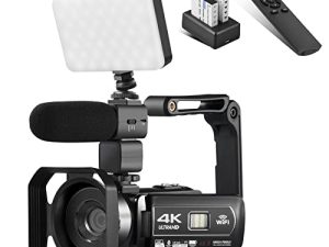 Lierhyt Video Camera 4K 18X تقريب رقمي قوي ، 48MP 3.0 Inch IPS Vlogging Camera لـ YouTube ، كاميرا فيديو تعمل باللمس قابلة للدوران 270 درجة مع ميكروفون ، رؤية ليلية بالأشعة تحت الحمراء وبطاريتان (أسود)