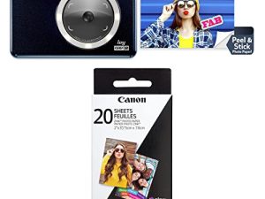 طابعة الكاميرا الفورية Canon Ivy CLIQ + 2 ، طابعة الهواتف الذكية ، حزمة ورق الصور الفوتوغرافية Zink من Midnight Navy ، 20 ورقة ، أبيض ، 2 "X 3". (3214C001)