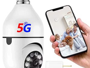 كاميرا أمان لاسلكية بمصباح واي فاي ، تدعم 5 جيجاهرتز / 2.4 جيجاهرتز WiFi 1080P في الهواء الطلق مقبس الإضاءة مع نقاش ثنائي الاتجاه ، وأحداث التنبيه للرؤية الليلية بالكشف عن الحركة الذكية للداخل / المنزل