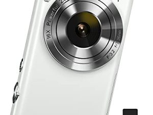 كاميرا رقمية 2.7K 48MP Vlogging Camera ، Auto Focus Digital Point and Shoot Camera with 32GB Memory Card ، 16X Zoom ، Time Lapse Digital Cameras for 10-18 Years Kids Teen، Children، Boys Girls، White