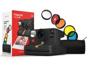 Polaroid Now + Black (9061) - كاميرا فيلم فورية متصلة بالبلوتوث مع مجموعة فلتر عدسة إضافية