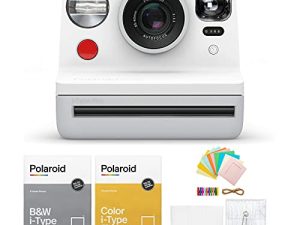 كاميرا فورية Polaroid Originals Now Viewfinder i-Type Instant Camera White on White Bundle مع مجموعة ملحقات فيلم فوري وأفلام أبيض وأسود بولارويد (4 عناصر)